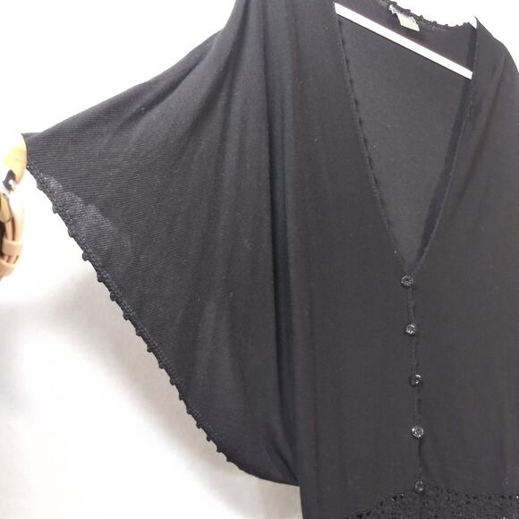 Ann Taylor Black Sweater Cardigan Crochet Trim Size L - Picture 4 of 7